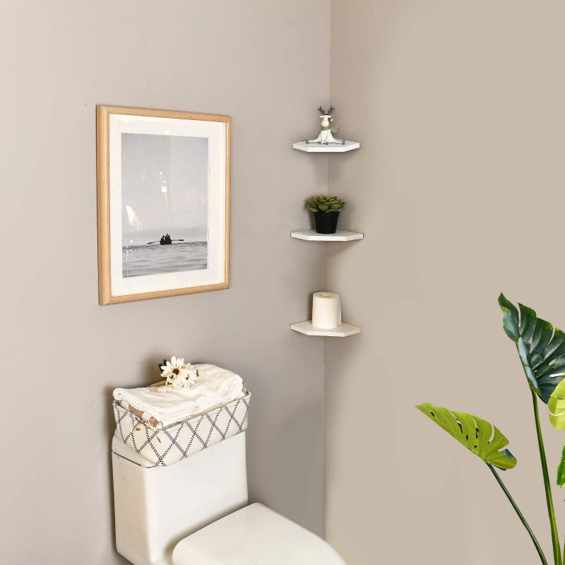 WELLAND 7-Inch Floating Corner Shelves Set of 2, Wall Mounted Storage Shelf with White Finish for Bedroom, Living Room, Bathroom, Display Shelf for Small Plant, Photo Frame, Toys and More - Image 5